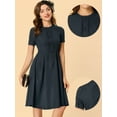 thumbnail image 2 of DARING DIVA Round Neck Short Sleeve Pleated Midi Blouse L Navy Blue, 2 of 6
