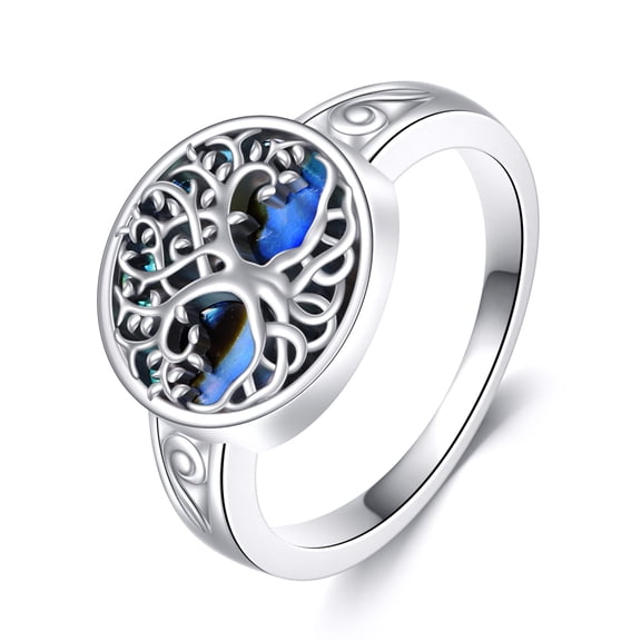 Tree of Life Ring 925 Sterling Silver Ring Abalone Shell Jewelry Gifts for Women