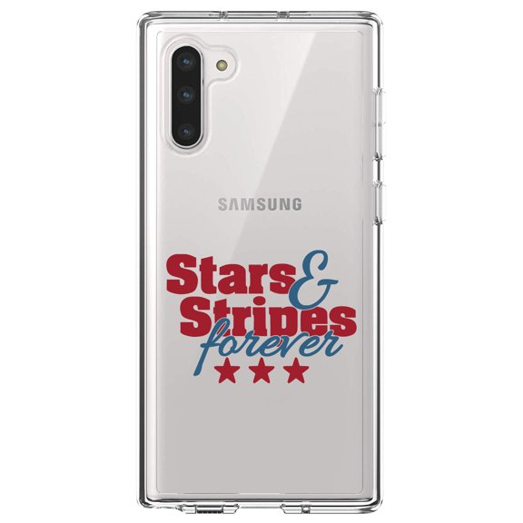 DistinctInk Clear Shockproof Hybrid Case for Samsung Galaxy Note 10 (6.3" Screen) - TPU Bumper Acrylic Back Tempered Glass Screen Protector - Stars & Stripes Forever