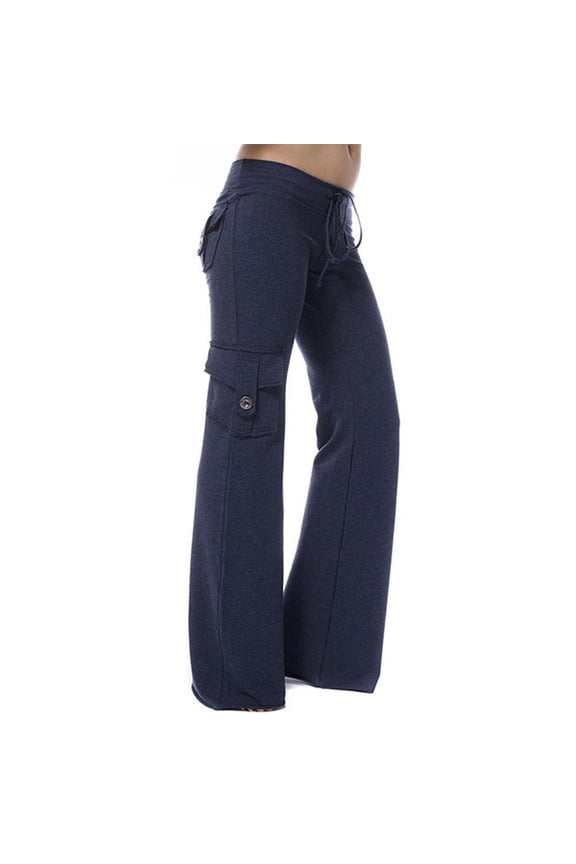 Womens Mini Flared Cargo Leggings Stretchy Workout Gym Yoga Pants High Rise Drawstring Elastic Waist Wide Leg Pants