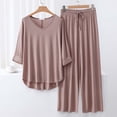 thumbnail image 2 of Mlkoz Pajamas for Women Set V Neck 3/4 Sleeve Loose Pullover Tops and Wide Leg Pants Lightweight Home Wear Two-piece Pajama Sets, 2 of 3