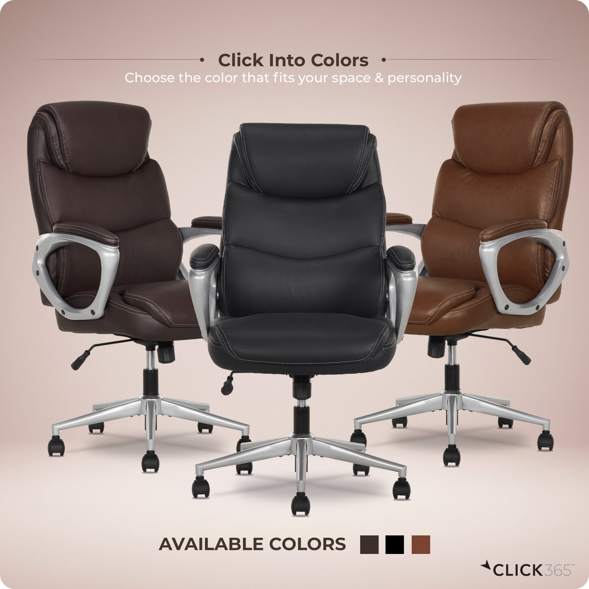 Click365 Adult Polyurathane High Back Indoor Commercial Ergonomic Office Chairs Office Chair, Brown