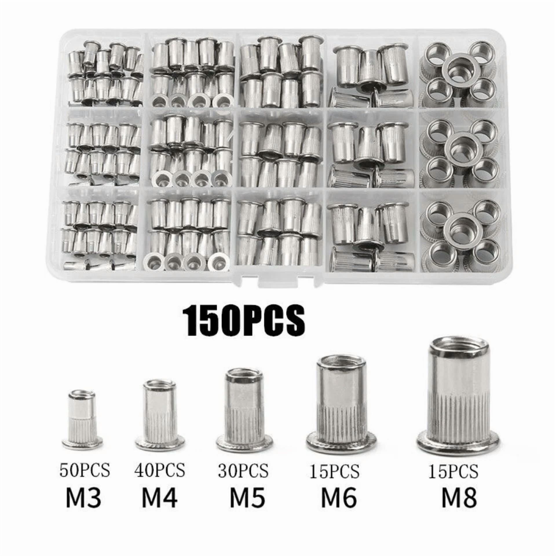 CIRCLE- 150Pcs Rivet Nut Flat Head Threaded Insert Aluminum Rivet Nutsert Set Kit