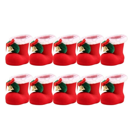 

10PCSChristmas Candy Boots Christmas Children s Gifts Red Flocked Boots Christmas Decorations Candy Can Bag