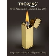 Swiss Vintage Brass Soft-Flame Kerosene Lighter, Refillable, Compact, Grinding Wheel, Unique, Gift Box, Thorens Long Fellow - Inclined Wheel Ignition