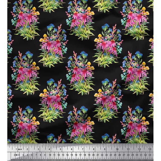Soimoi polyester Crepe Fabric Leaves & Floral Print Fabric by Yard 52 Inch Wide