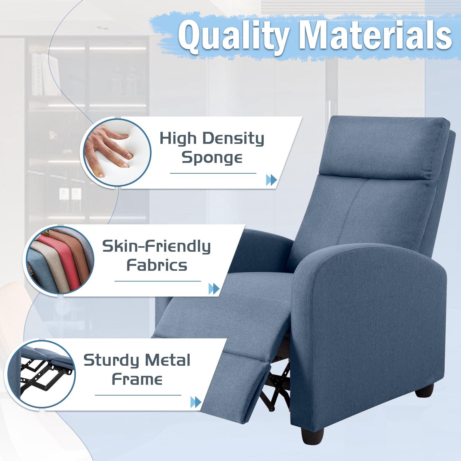 Vineego Massage Sofa Chair,Adjustable Fabric Recliner Home Theater Seating with Padded Backrest and Thick Seat Cushion ,Gray
