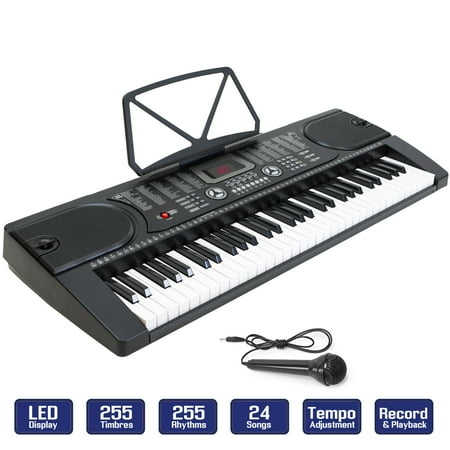 - 61-Key Electronic Piano Keyboard with LCD Display and Microphone - Portable - Black
