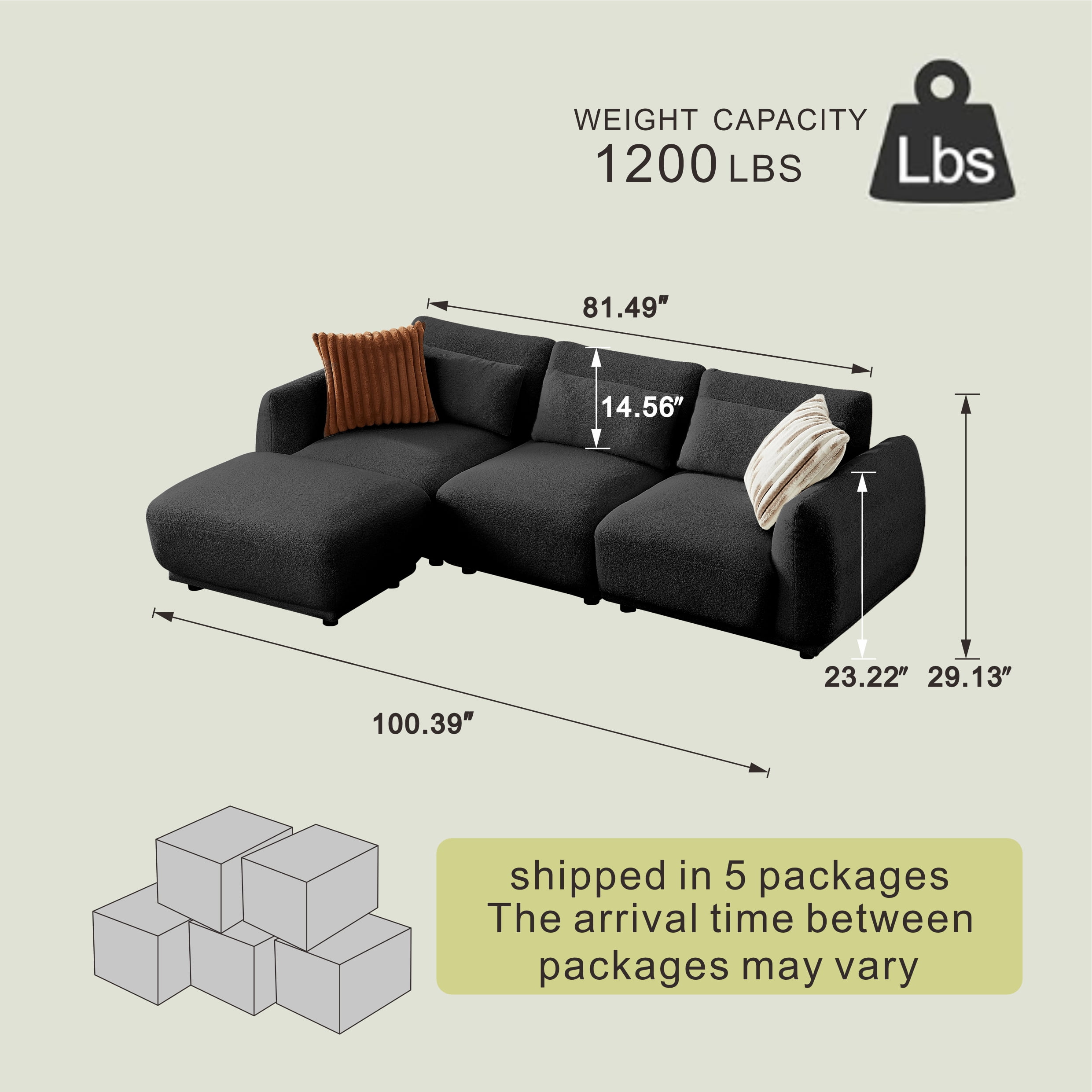 FREEHOMAE  L Shaped Modular Sectional Couch with Removable Ottoman, Convertible Cloud Sofa for Living Room,Comfort Small Couch for Small Spaces(3 Set + 1 Ottomans - Black)
