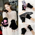 thumbnail image 2 of 2Pairs Cat Claw Paw Winter Plush Half Finger Gloves Mitten For Girls, 2 of 6
