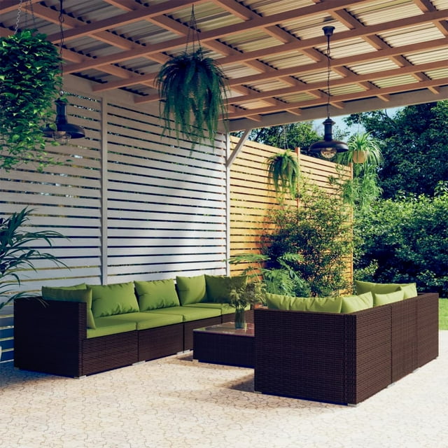 vidaXL 8 Piece Garden Lounge Set with Cushions Poly Rattan Brown