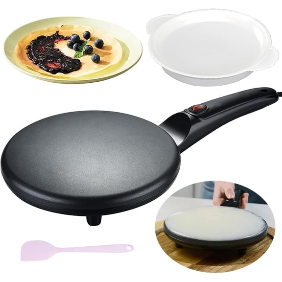 Cuopluber 8" Electric Crepe Maker, Nonstick Crepe Pan with Long Handle, Auto Temperature Control, Quick Heat-Up 800W, Easy Clean, PFOA & BPA Free with Batter Tray