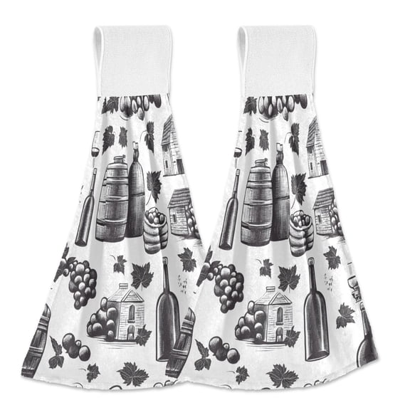 Dailycode Kitchen Wash Cloths with Hanging Loops Absorbent Absorbent Quick Drying Hand Towels, 2 Pack, Barrel Wine House