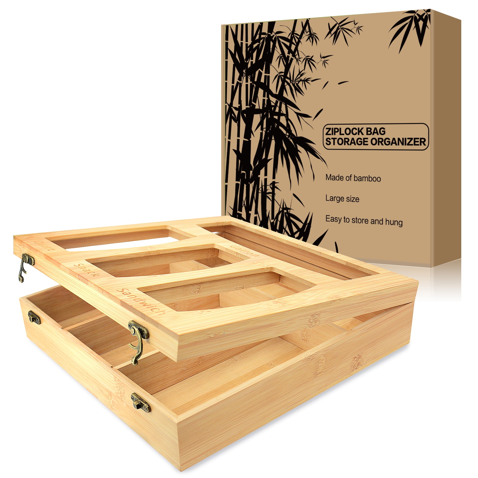 MONOJOY Bamboo Ziplock Bag Storage Organizer and Dispenser for Kitchen