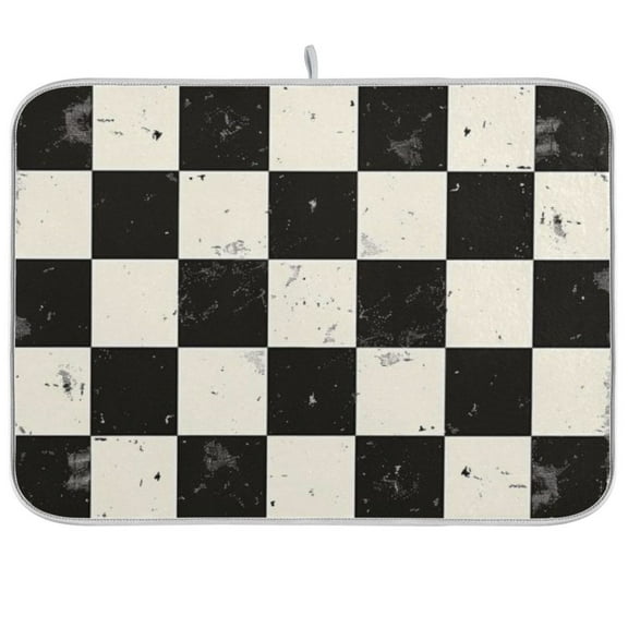 Checkerboard Pattern Dish Drying Mat Dish Drainer Rack Mats Water Absorbent Non-Slip Easy Clean Heat Resistant for Kitchen Counter