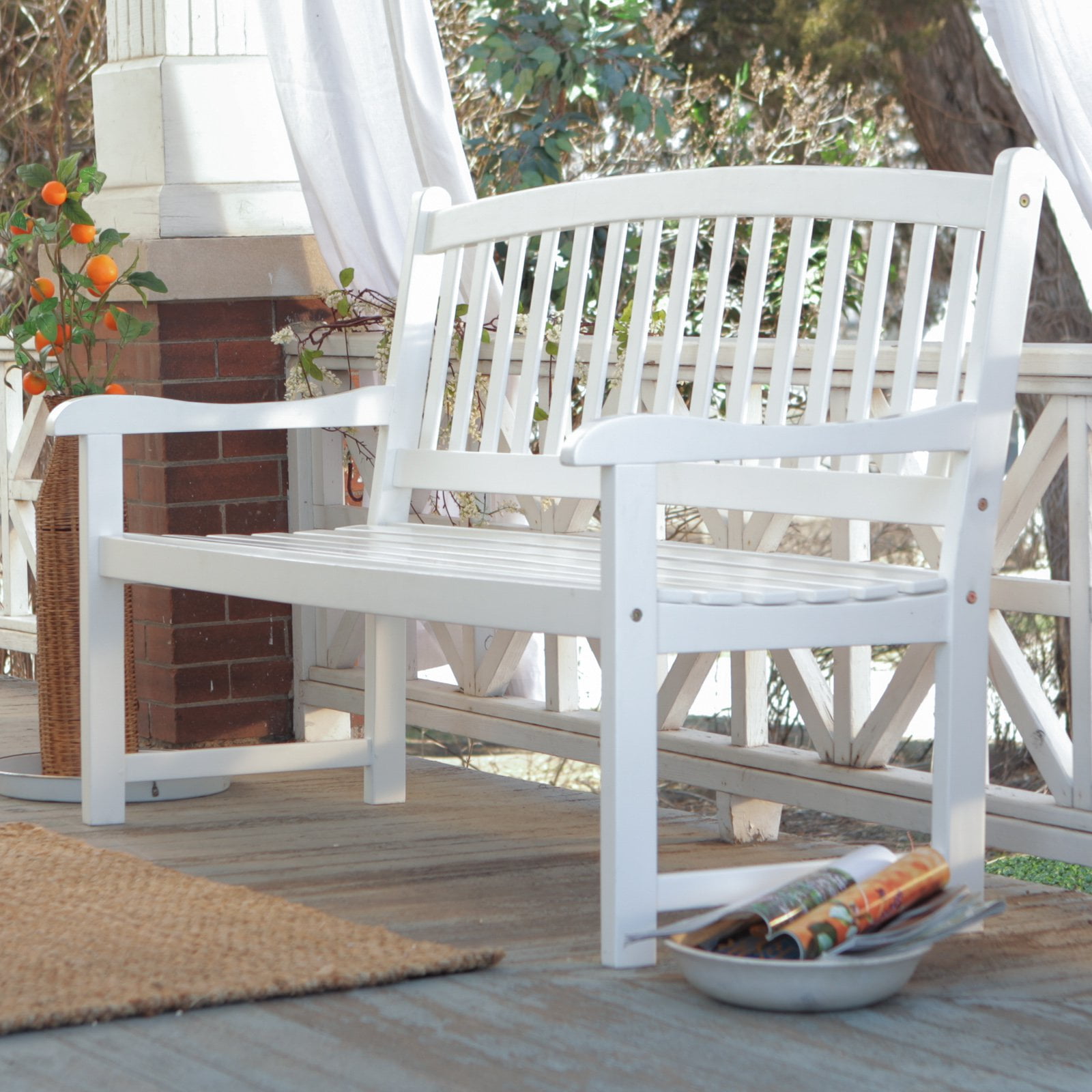 Coral Coast Pleasant Bay Curved Slat-Back Outdoor Wood Bench White by Nghia Son Wooden Furniture Co