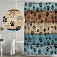 thumbnail image 4 of Light Blue Brown Shower Curtain, Waterproof Shower Curtains for Bathroom, Rustic Farmhouse Dog Paw Vintage Washable Fabric Bathtub Curtain Set Bath Decor with 12 Hooks 72"x78", 4 of 6