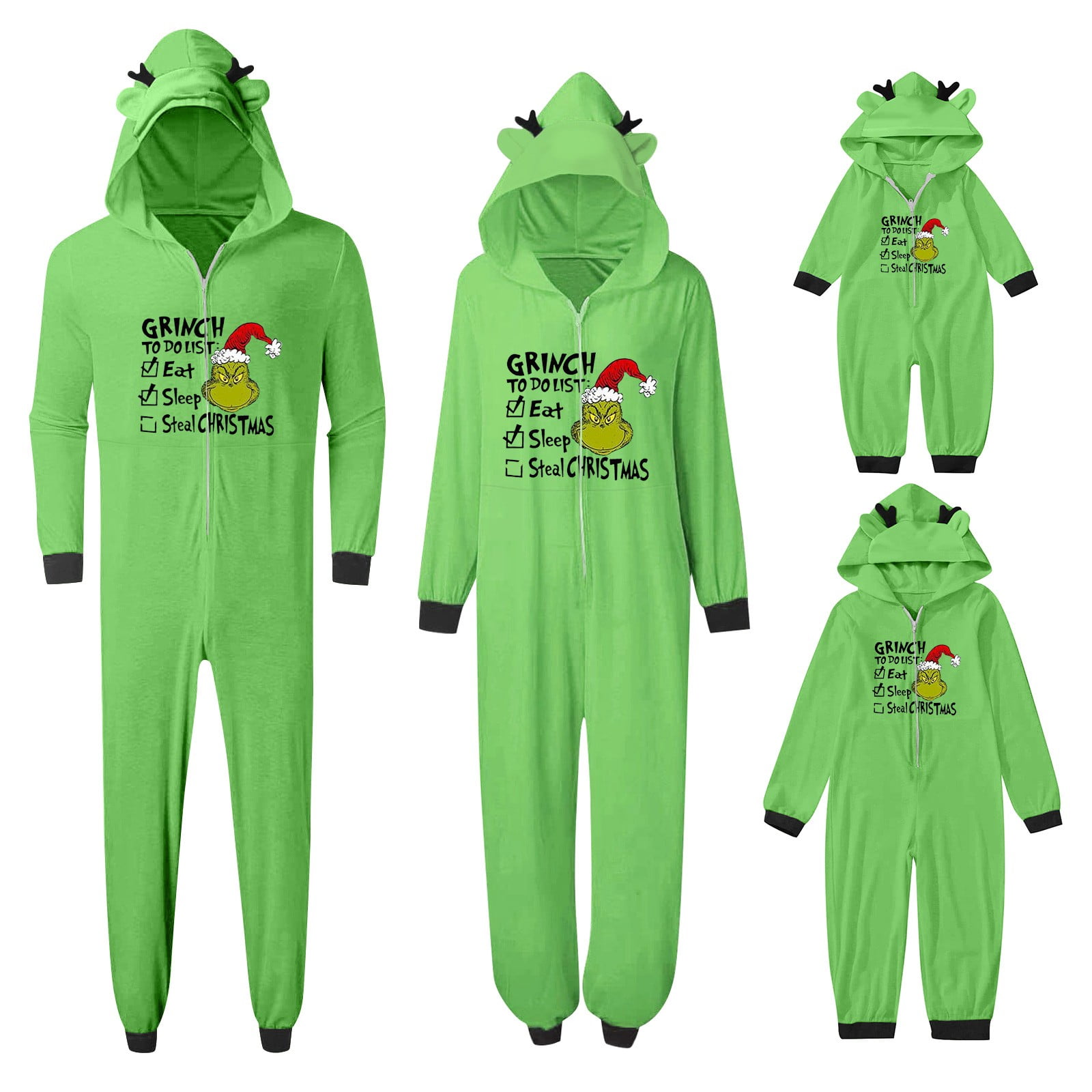 Yubatuo Grinch Christmas Pajamas for Family Grinch Print Family Matching Hooded Long Sleeve Zipper Jumpsuit Sets Grinch Family Matching Outfits Matching Family Christmas Pajamas Walmart