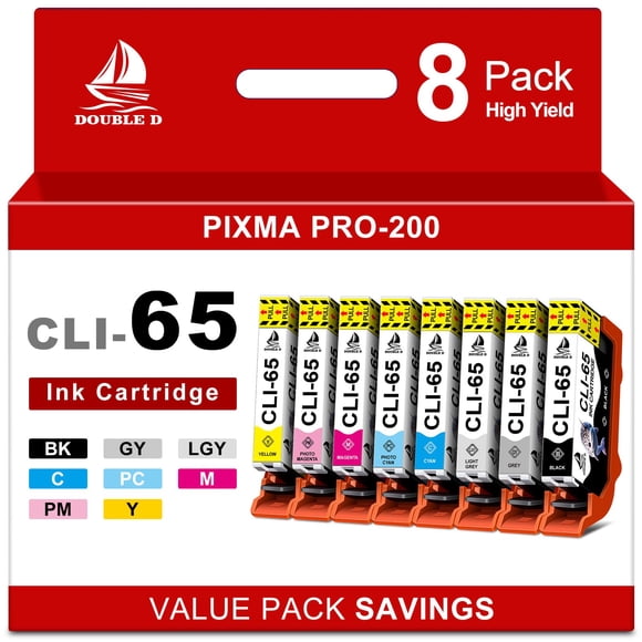 Cartuchos de tinta DOUBLE D CLI-65 compatibles con Canon CLI-65, paquete de 8