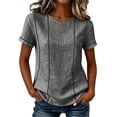 thumbnail image 3 of ClodeEU Women's Striped Round Neck Short Sleeve Blouse,Casual Summer Linen Blend Tee Gray,Women's Plus S, 3 of 9
