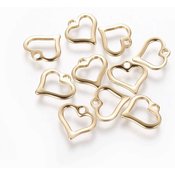 30Pcs 201 Stainless Steel Open Heart Charms Hollow Pendant Charm Golden Metal Charms Pendant for Women DIY Necklace Bracelet Earring Jewelry Craft Making 10.5x11x1.5mm Hole: 1.5mm