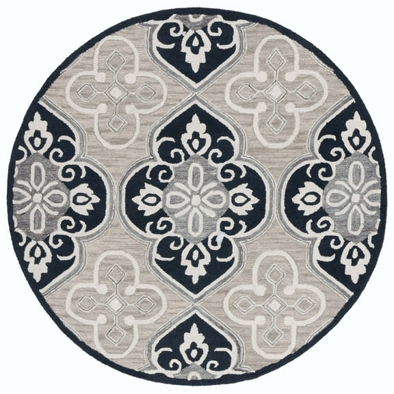 SAFAVIEH Aspen Enric Damask Wool Area Rug, Blue/Ivory, 6' x 6' Round