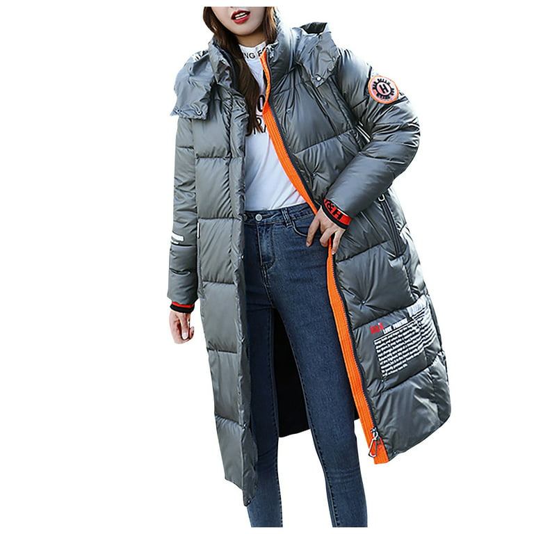 vinger wijk Nageslacht WGOUP Women's Winter Fashion Long Over-The-Knee Hooded Thick Padded Jacket  Coat,Gray - Walmart.com