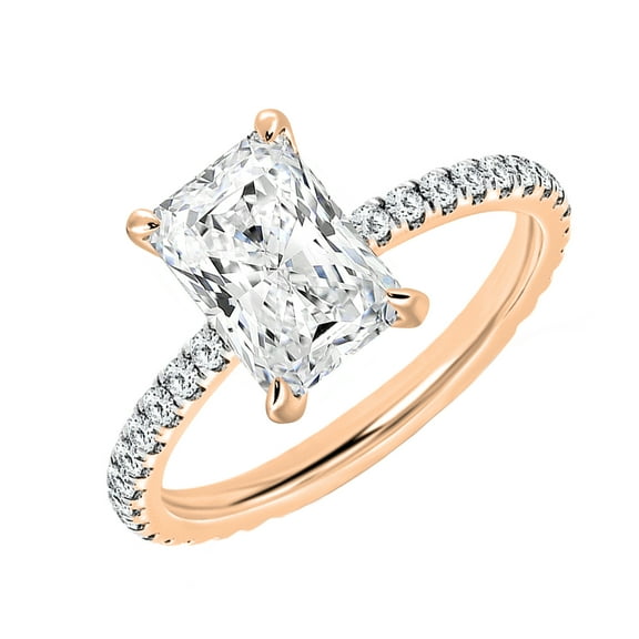 ALLORYA IGI Certified Solitaire Engagement Ring for Women with 1.90 ctw, Radiant & Round Lab-Grown White Diamond in 10K Solid Rose Gold, Size 6.5