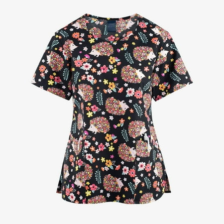 

UDAXB Womens Nursing Scrub Tops Valentine s Day Love Heart Printed Working Uniform Short Sleeve V-Neck Workwear Blouse T-shirt with Pockets