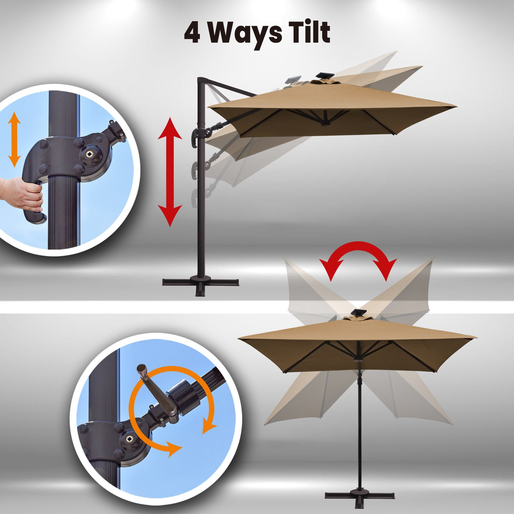 SUNRISEUMBRELLA Square Deluxe Hanging umbrella (8x8',Cocoa)