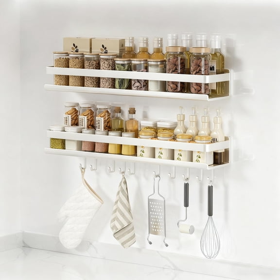 Nail-free Kitchen Spice Rack, CondimentStorage Rack with Cloth Rack, Suitable forKitchen, Bathroom and Balcony