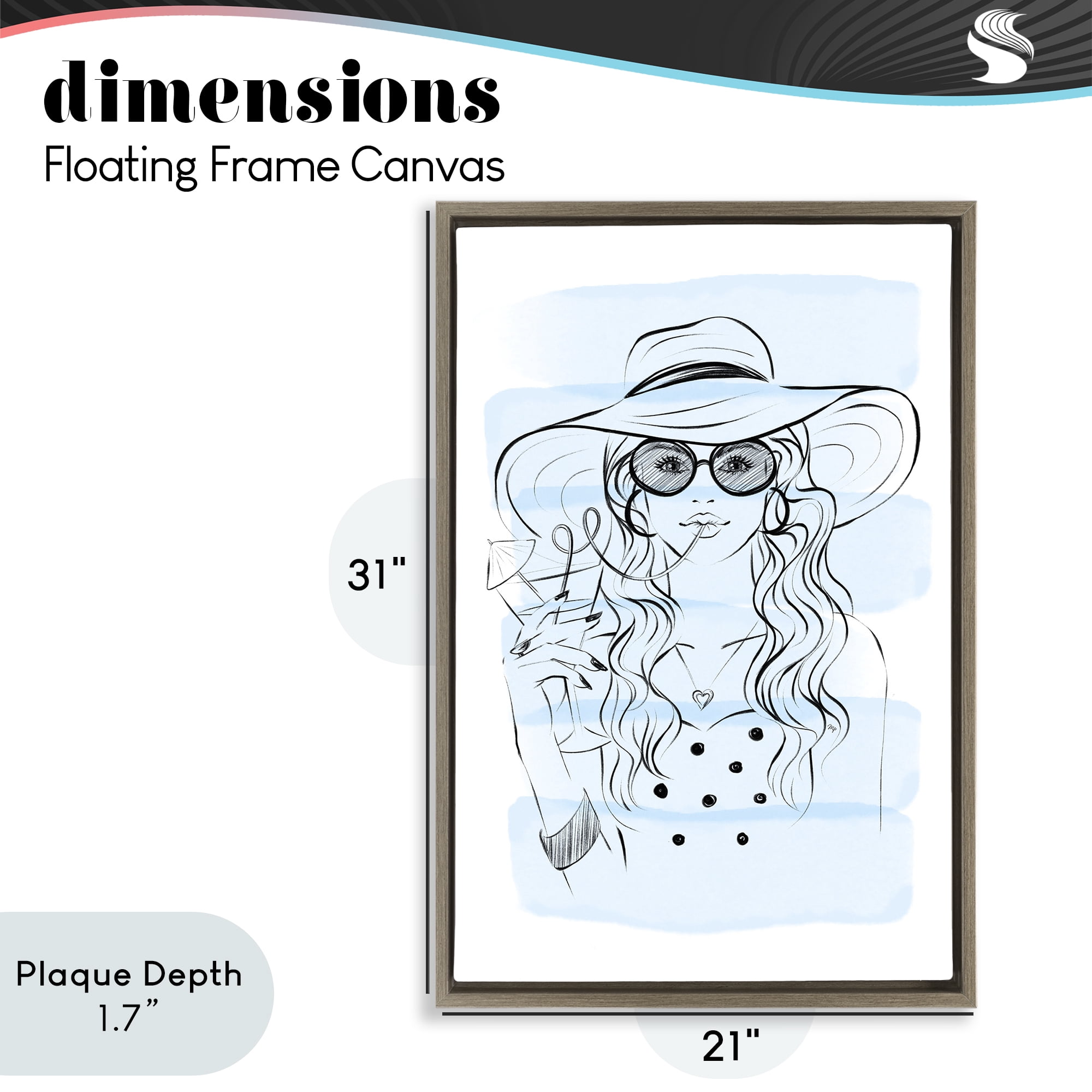 Stupell Industries Sipping Drink Girl in Sun Hat Brown Framed Floater Canvas Wall Art, design by Martina Pavlova