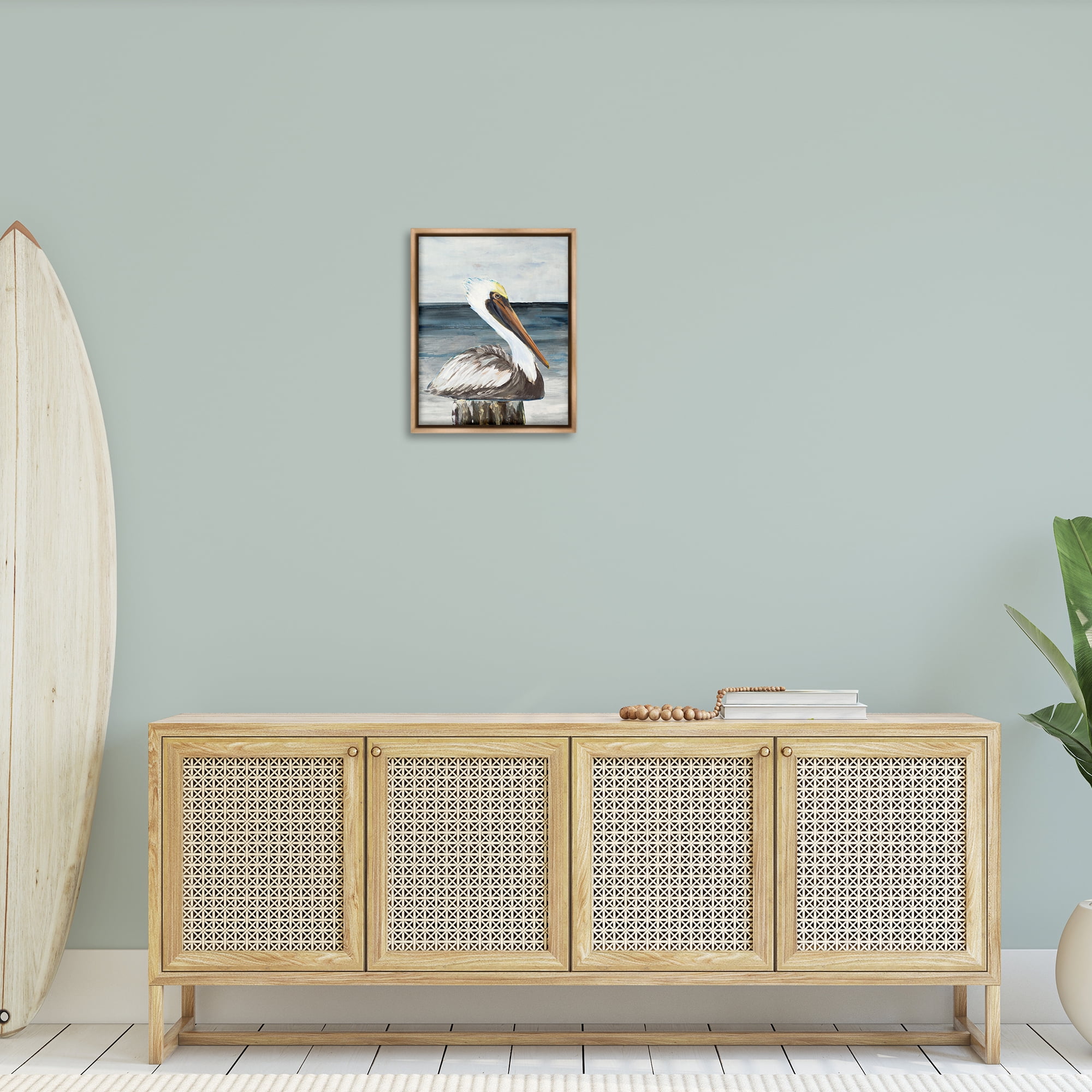 Stupell Industries Resting Beach Pelican Animals & Insects Painting Brown Floater Framed Canvas Art Print Wall Art, 17 x 21