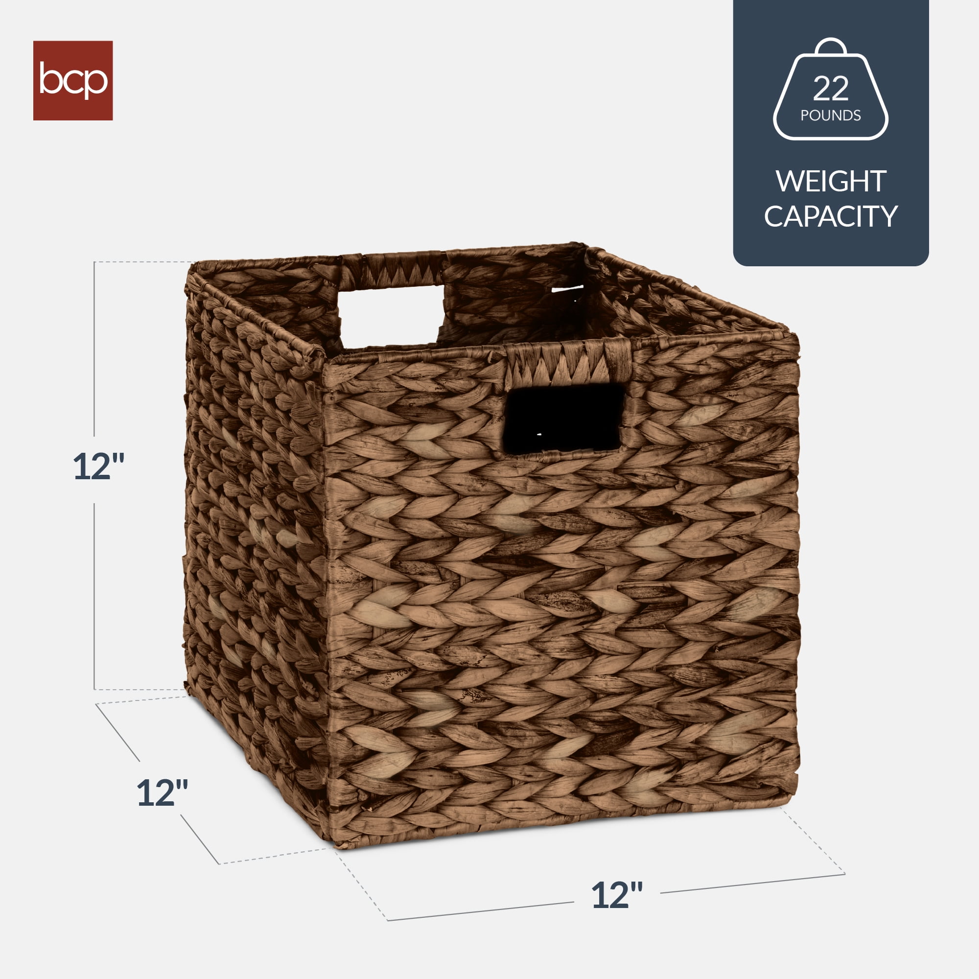 Best Choice Products 12x12in Hyacinth Baskets, Set of 5 Multipurpose Collapsible Organizers w/ Inserts - Brown