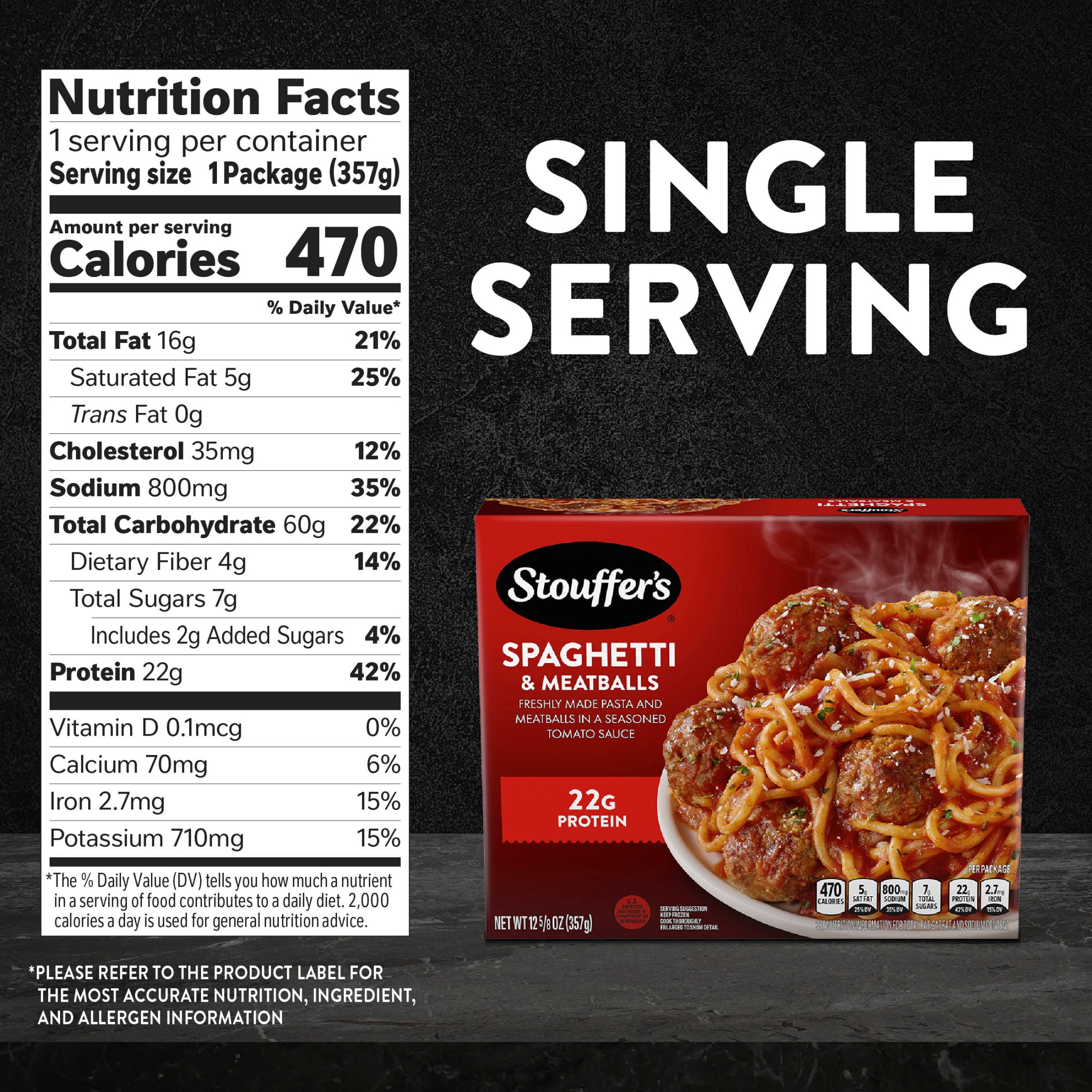 Stouffer's Spaghetti with Meatball, Single Serve, Frozen Entrees for One, Ready to Cook Easy Dinners, Protein Frozen Meals 12.625 oz