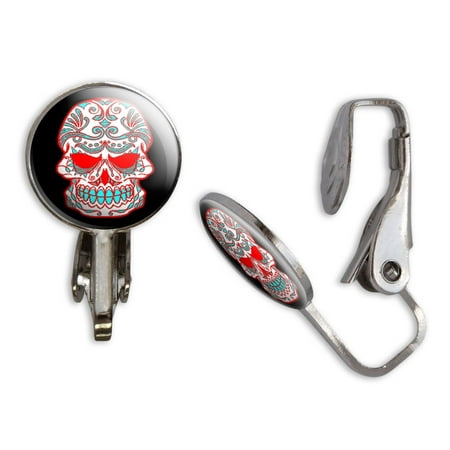 Mexican Day of the Dead Skull Clip-On Stud Earrings
