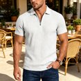 thumbnail image 2 of KLHDSF Men's Textured Knit Polo Shirts 1/4 Zipper Shirts Short Sleeve Casual Lightweight Golf Shirt White M, 2 of 7