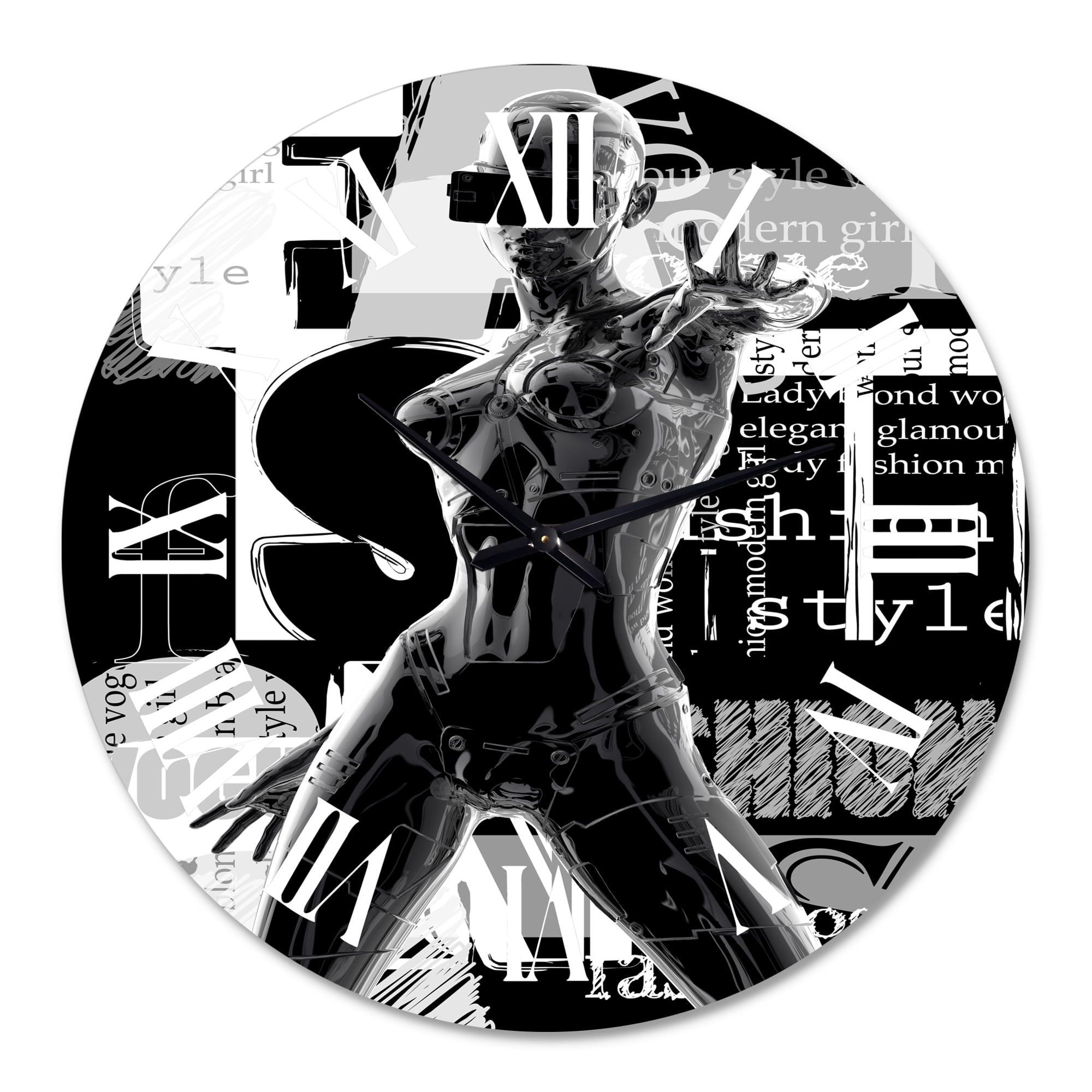 Designart 'Monochrome Cyborg Body Ii' Modern Wall Clock