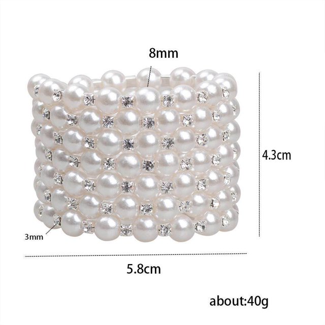 facefd Women Chic Pearl Rhinestone Stretch Bracelet for Bridal Wedding Prom 7 Row