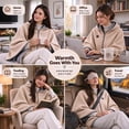 thumbnail image 2 of Heated Shawl Wrap for Women and Men with Hoodie and Zipper, USB Powered Electric Blanket 3 Heating Levels, Wearable Hooded Heated Blanket for Camping Office Car - Beige, 2 of 7