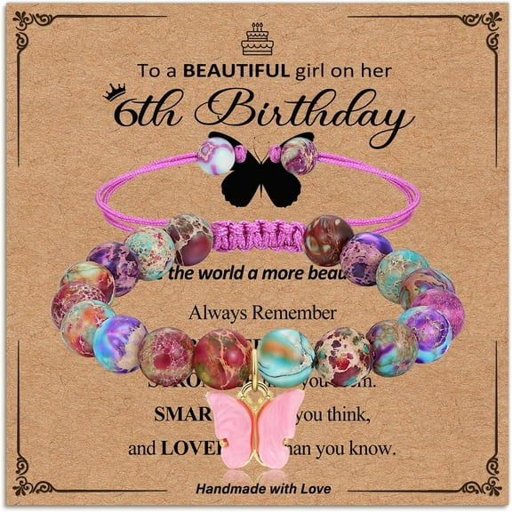 6-12 Years Old Girls Birthday Butterfly Bracelet Gifts, Colorful Natural Stone Butterfly Charm Bracelet for Teen Girls, Birthday Gifts for Daughter Granddaughter Niece Sister