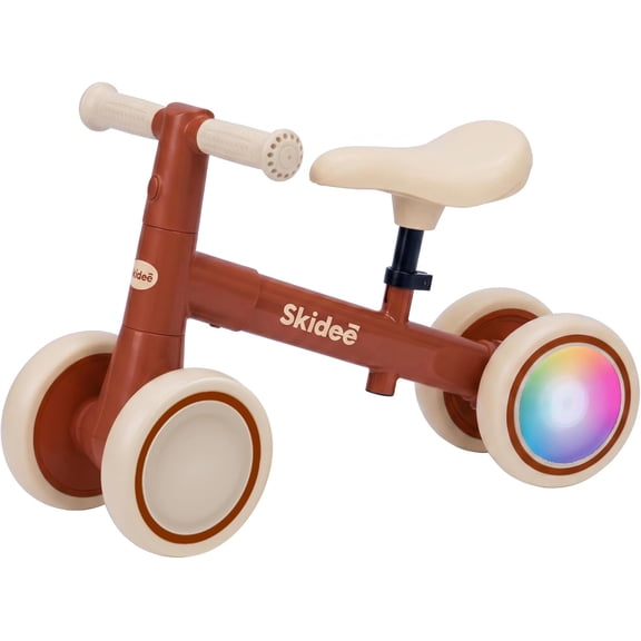 Skidee Toddler Balance Bike 1-3, 4-Wheel Balance Bike with Rare Light-Motion-Activated LED Wheels, Adjustable Height & Child Safe Steering, Lightweight Ride-On Toy Training Bike for Boys & Girls