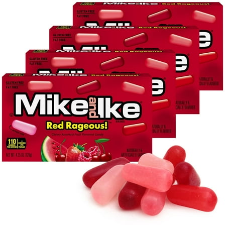 Mike and Ike Candy Red Rageous Flavor, 4 Pack of Movie Theater Candy Boxes 4.25 ozEach