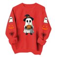 thumbnail image 2 of Womens Halloween Tops Cute Ghost Printed Crew Neck Long Sleeve Trendy Loose Spooky Festival Pullover Top Red M, 2 of 7