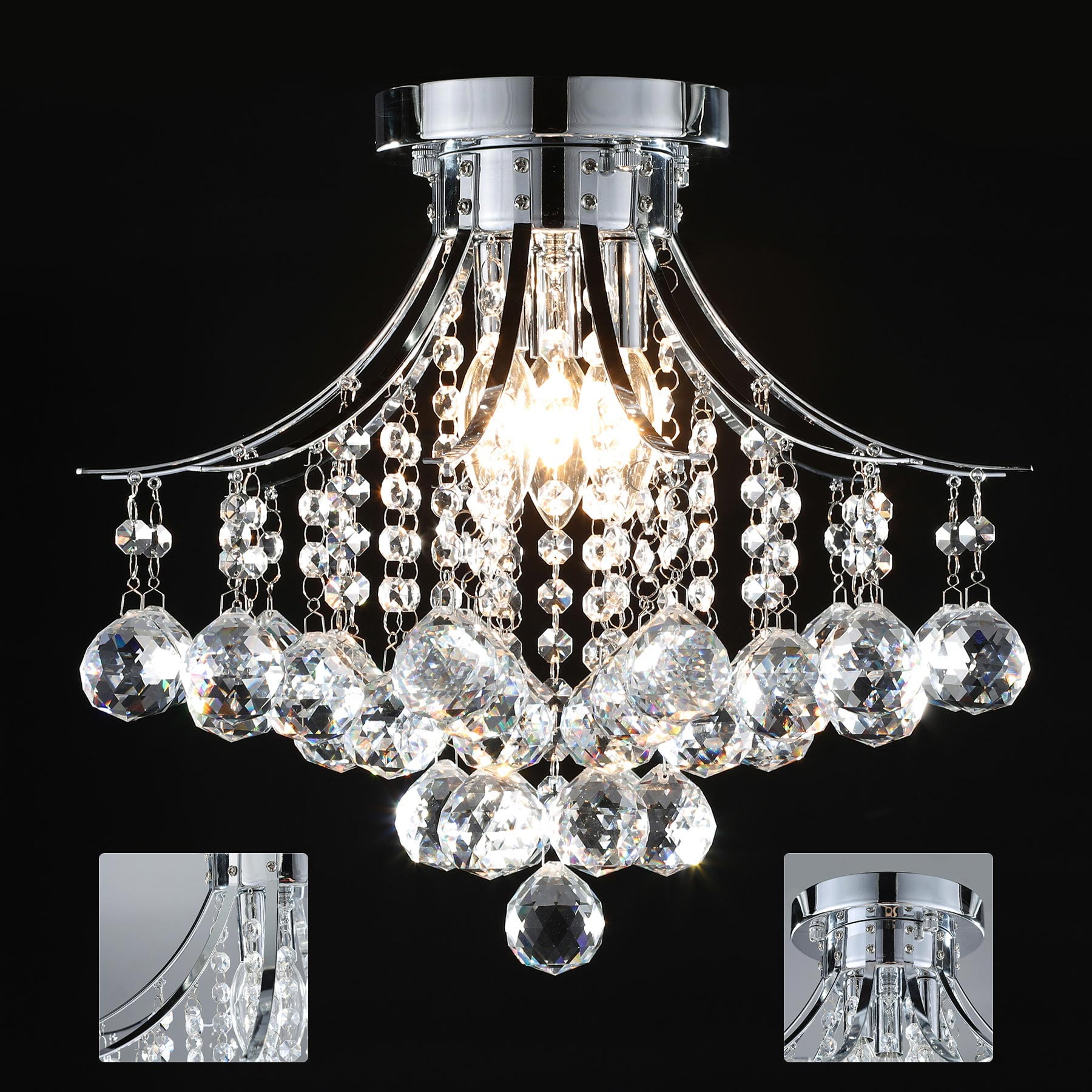 Modern Small Large LED Lamp Clear Crystal Flush Mount Ceiling Light with Glass 