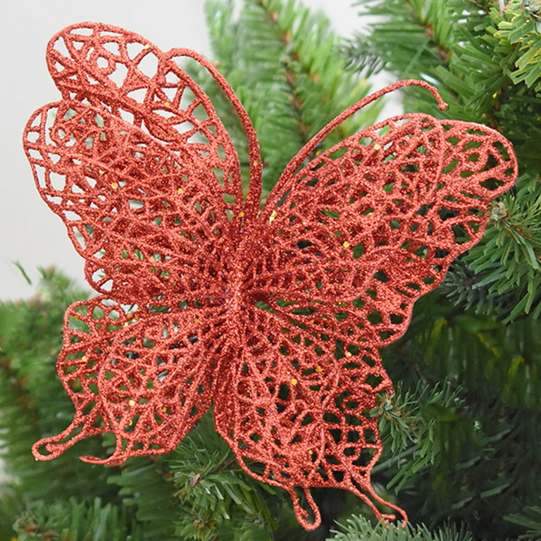10pcs 7cm Hollow Artificial Butterfly Christmas Tree Ornaments
