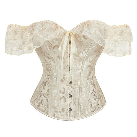 Youmylove Women s Shapewear Tops Womens Vintage Off Shoulder Corset Bustier Lace Up Boned Overbust Corset Bustier Lingerie Bodyshaper Body Shaper Butt Lifter