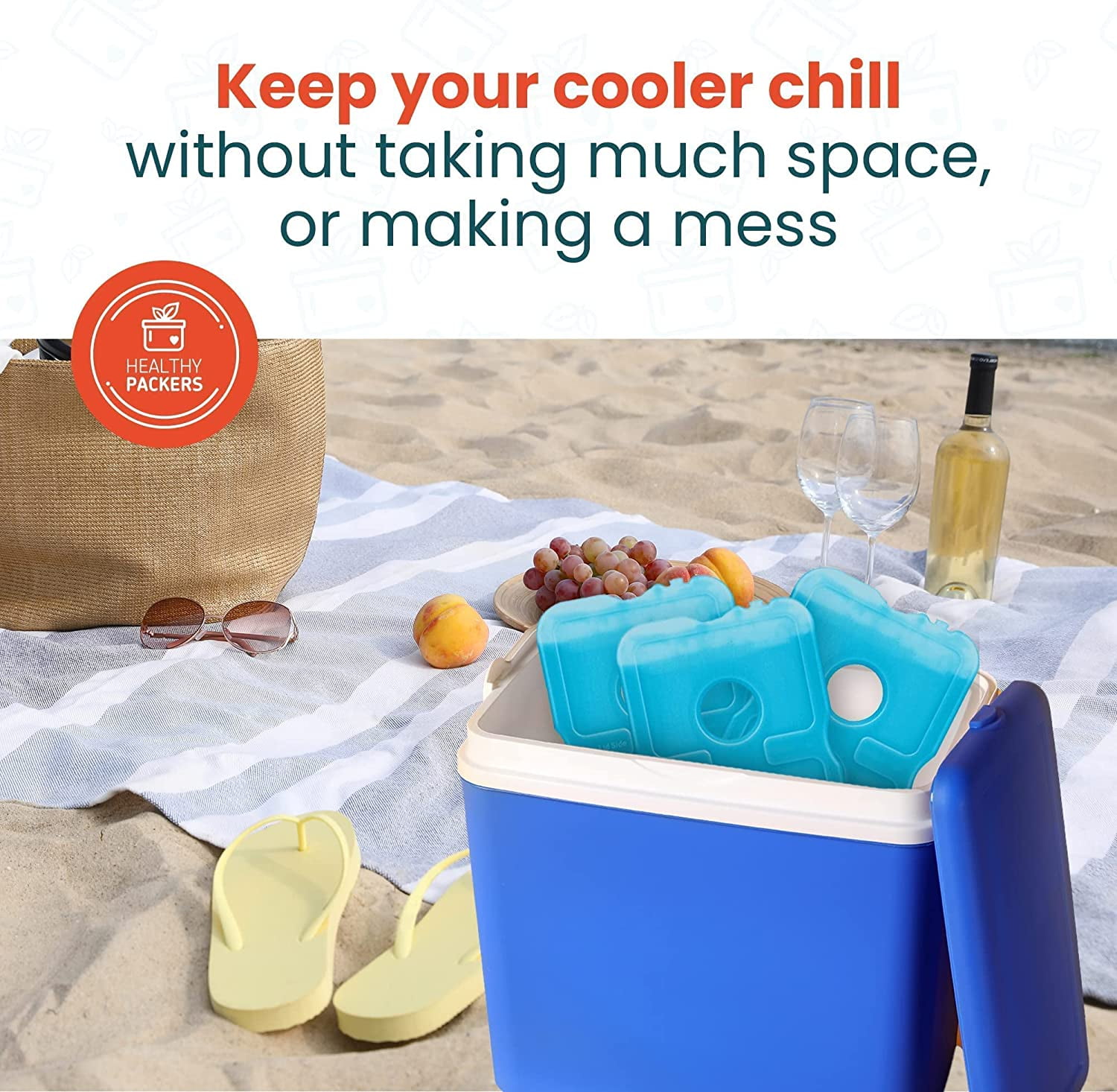 Ice Packs for Lunch Boxes & Coolers - Freezer Packs - Original Cool Pack | Cooler Accessories for Beach, Camping & Fishing | Slim & Long-Lasting Reusable Ice Pack for Cooler