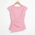 thumbnail image 5 of Qulqfy Short Sleeve Women Blouses Solid Slim Crew Neck Casual Tunic Trendy Spring Summer Pleat Women Tops Pink L, 5 of 6