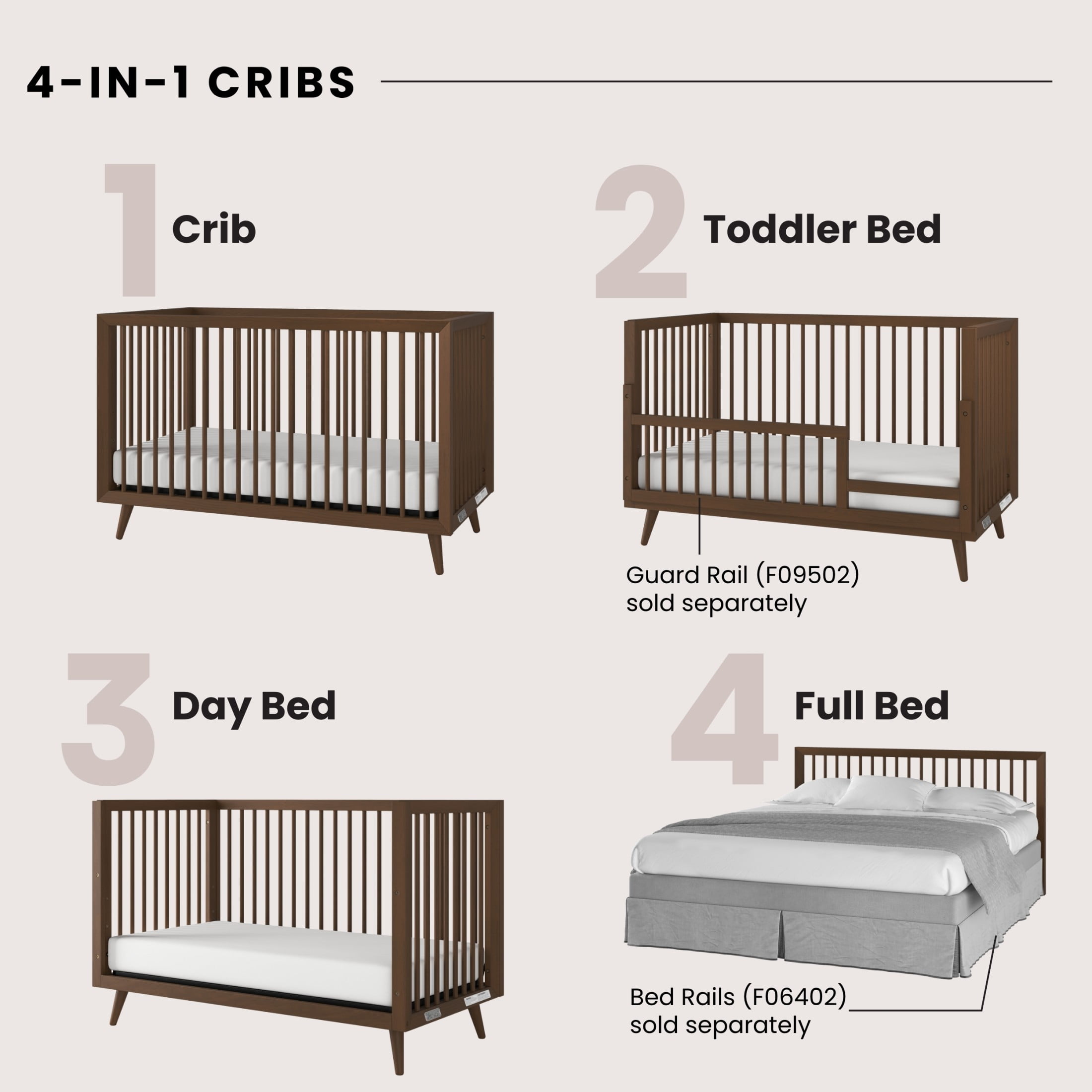 Child Craft Cranbrook Crib and Dresser Nursery Set, 4-in-1 Convertible Crib with 6-Drawer Dresser, Toasted Chestnut, 2-Piece